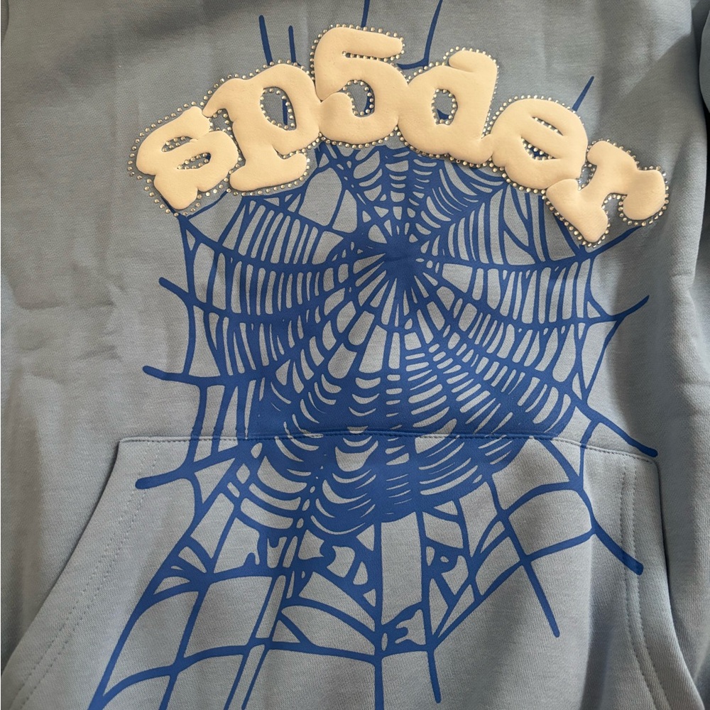 Blue Hoodie with Spider Web Design